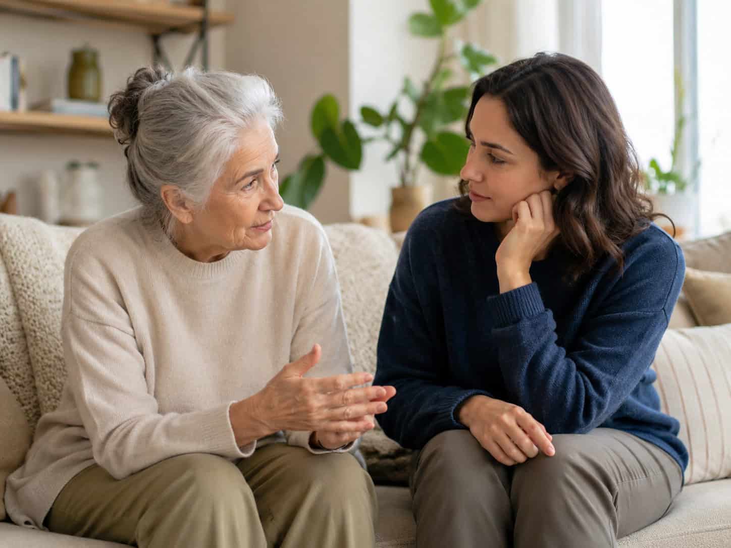 image of a woman speaking to a family member, concept of making instructions and putting affairs in order