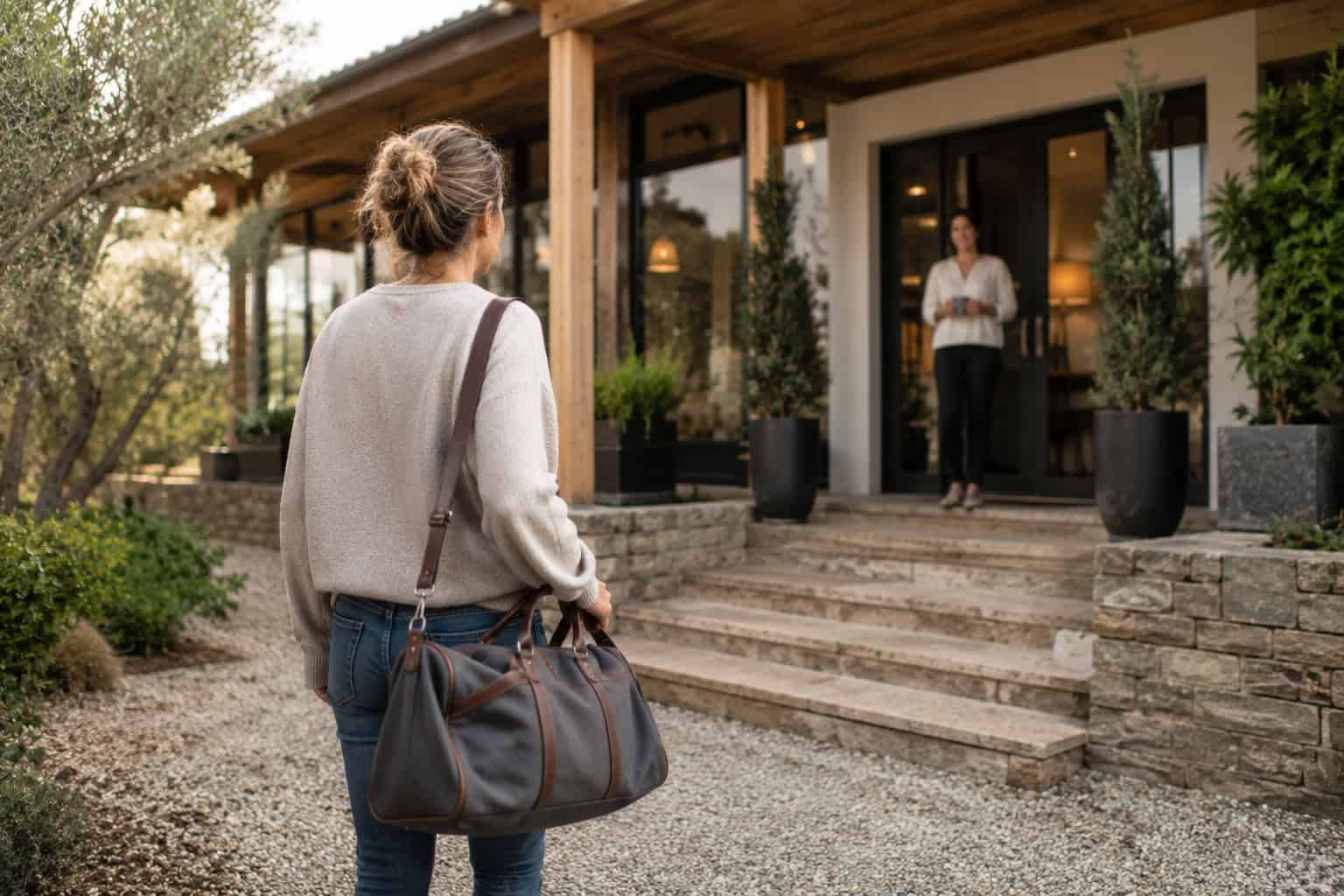 image of a woman walking towards her therapist
