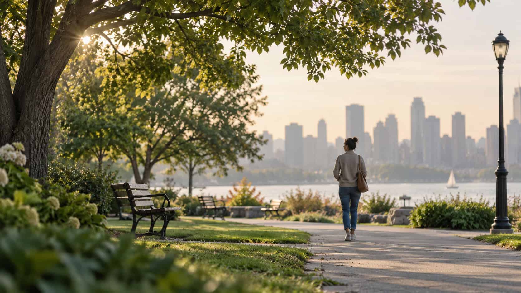 image of a woman walking alone in a park