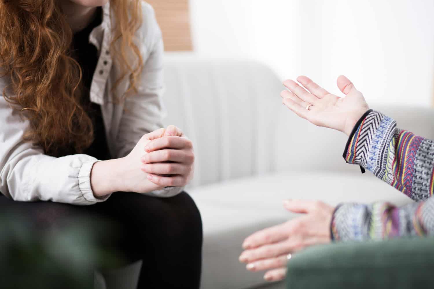 Close-up of a woman with psychological problems during therapy