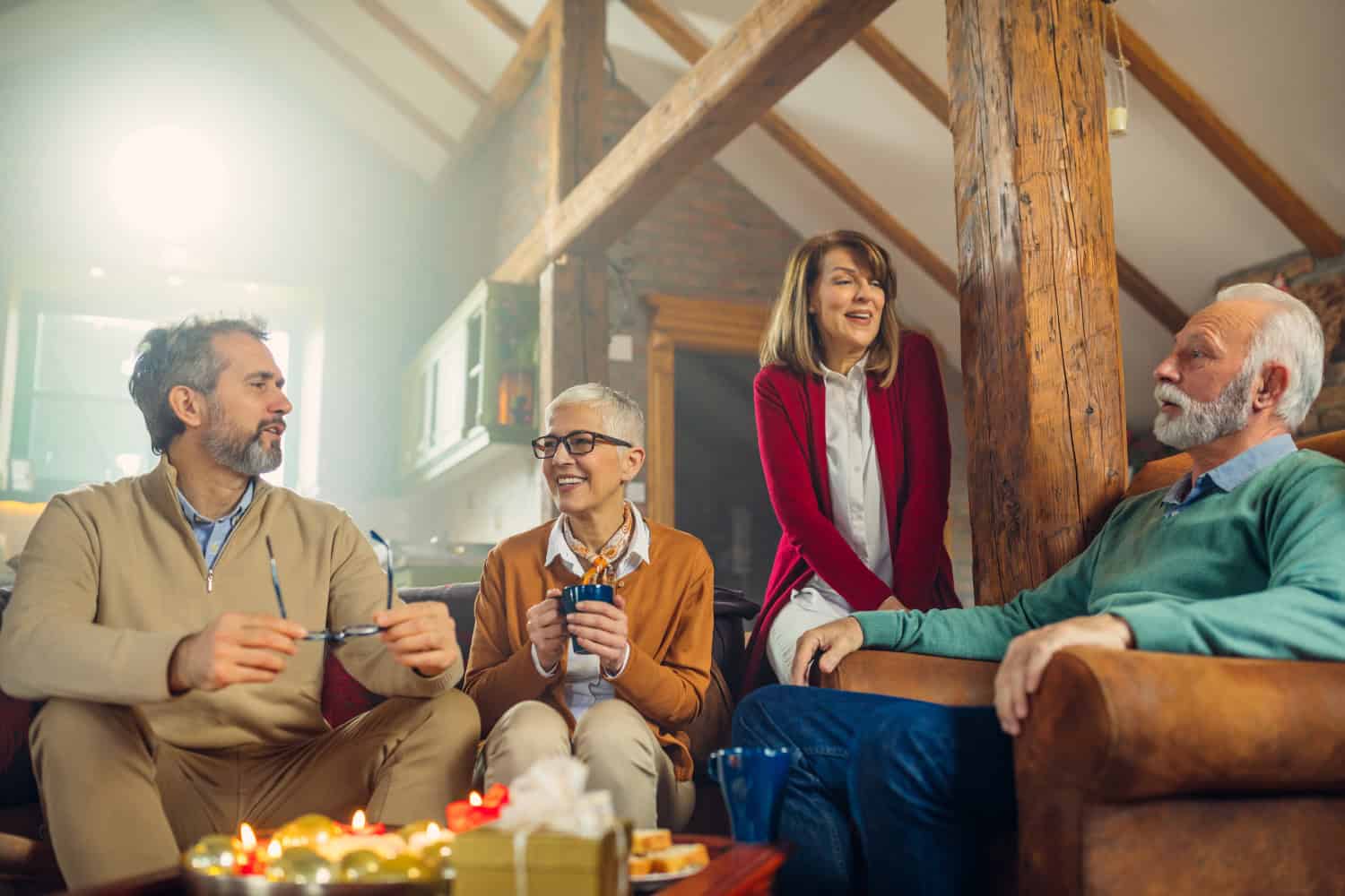 family having a conversation during holiday gathering at home