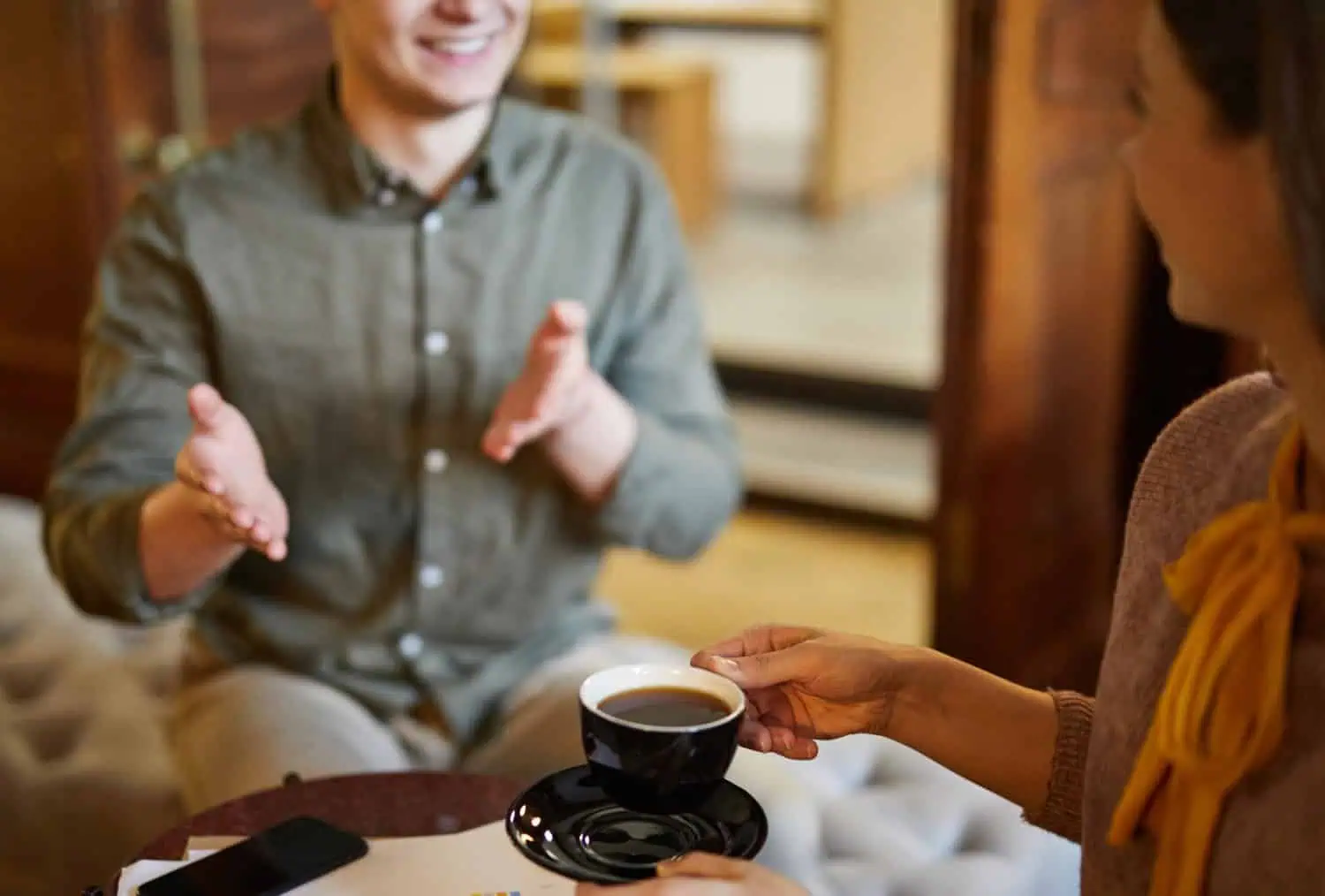 friends having coffee and conversation