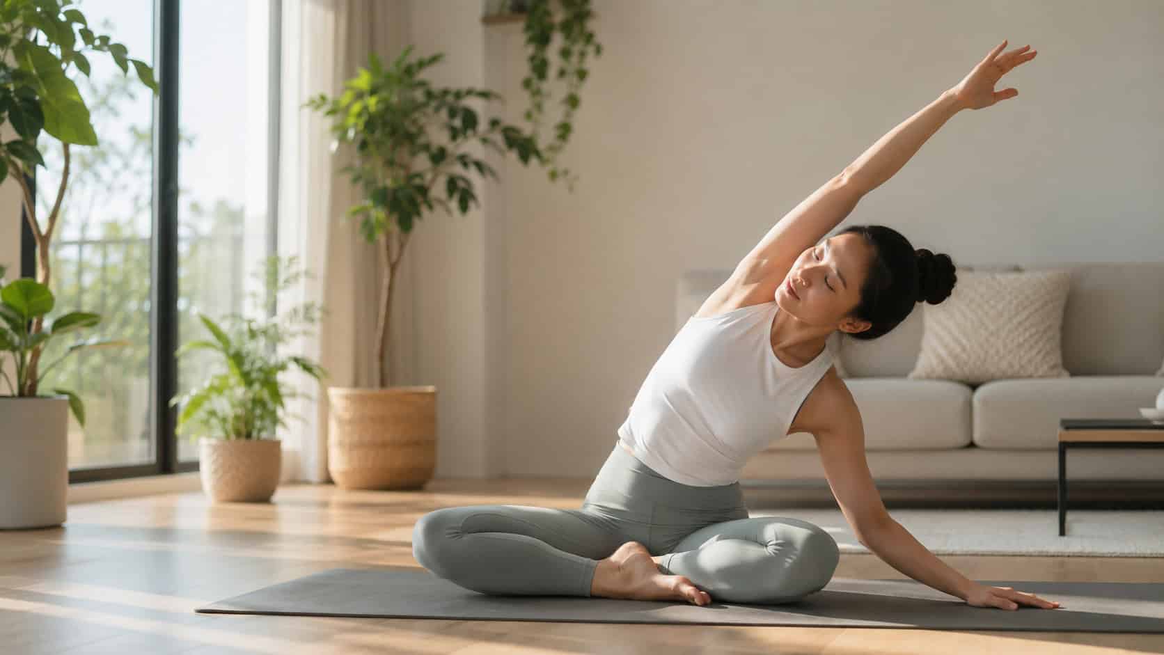 woman doing yoga at home